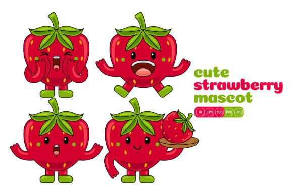Cute Strawberry Mascot Vector Pack 01