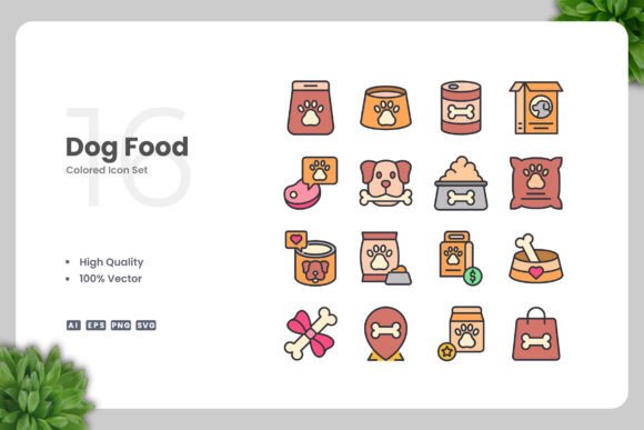 Dog Food Colored Icons for Graphics and Branding