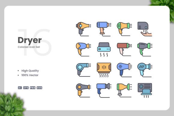 Dryer Colored Icons for Graphics and Branding