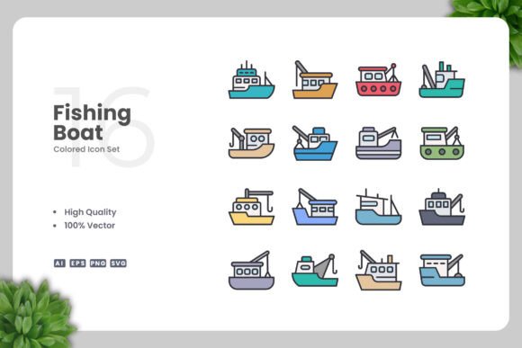 Fishing Boat Colored Icons: Graphics for Creative Projects