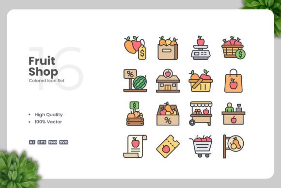 Fruit Shop Colored Icons for Graphics and Icons