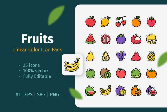 Fruits Linear Color Icon Pack