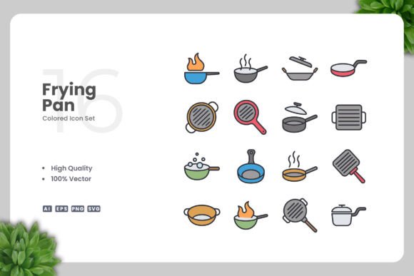 Frying Pan Colored Icons: Graphics and Icons for Modern Design