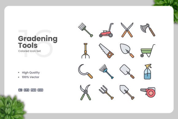 Gardening Tools Colored Icons