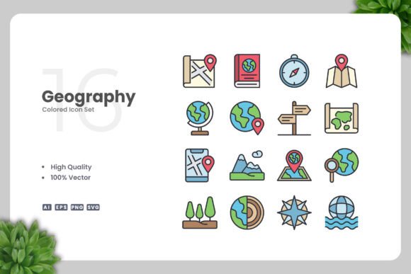Geography Colored Icons: Graphics and Icons for Creative Projects