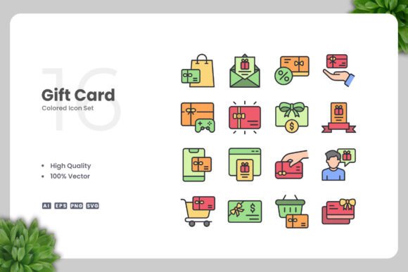 Gift Card Colored Icons: Graphics and Icons for Creative Projects