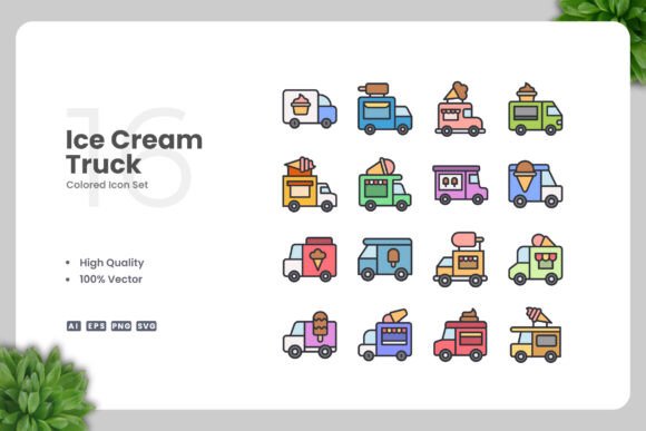 Ice Cream Truck Colored Icons: Graphics and Icons for Creative Design