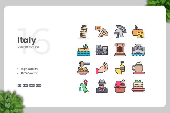 Italy Colored Icons: Graphics and Icons for Local Business