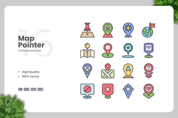 Map Pointer Colored Icons for Graphics and Icons