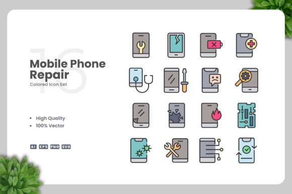 Mobile Phone Repair Colored Icons Graphics and Icons
