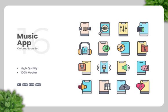 Music App Colored Icons Graphics and Icons