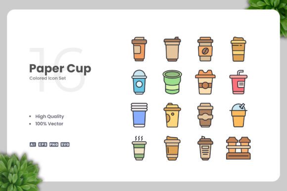 Paper Cup Colored Icons for Crafters