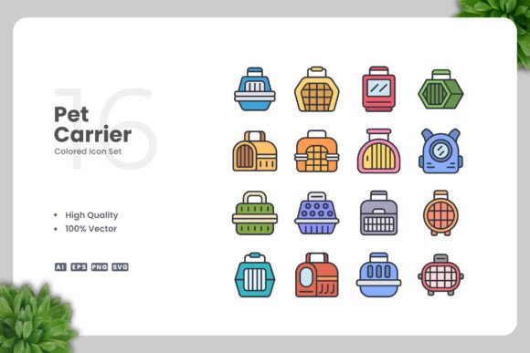 Pet Carrier Colored Icons for Graphics and Icons