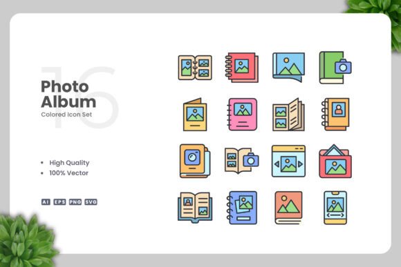 Photo Album Colored Icons: Graphics and Icons for Creative Design