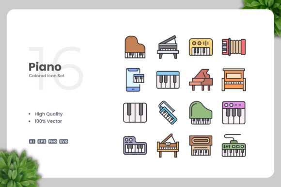 Piano Colored Icons Graphics
