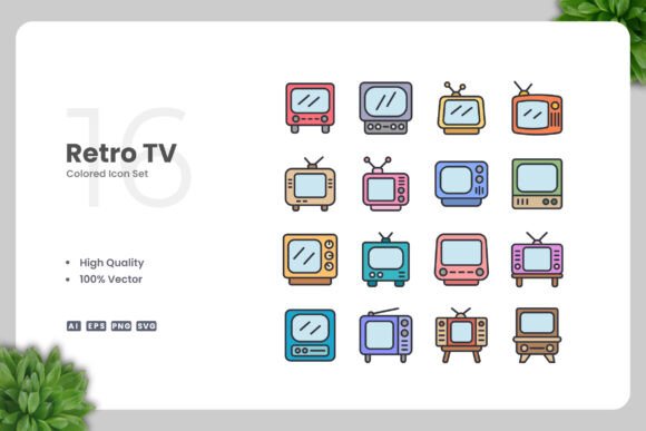 Retro TV Colored Icons Graphics