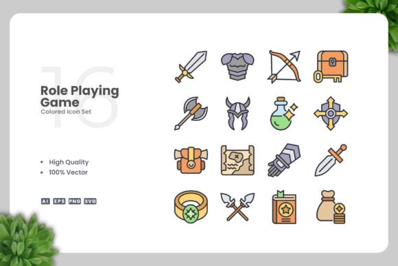 Role Playing Game Colored Icons: Graphics and Icons for Creative Projects