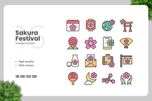 Sakura Festival Colored Icons