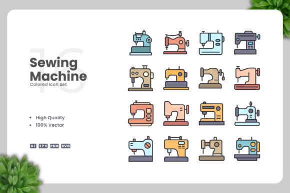 Sewing Machine Colored Icons for Graphics and Icons