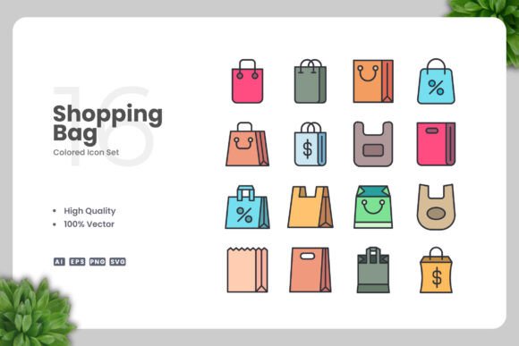 Shopping Bag Colored Icons for Crafters