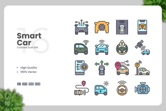 Smart Car Colored Icons for Crafters