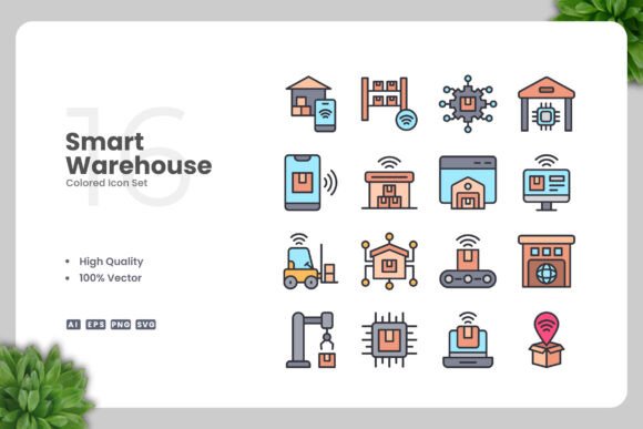 Smart Warehouse Colored Icons for Graphics and Icons