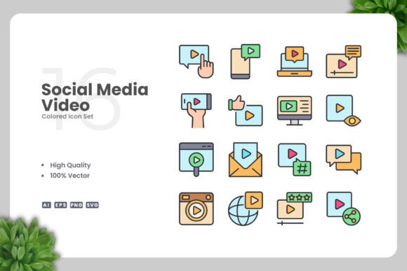 Social Media Video Colored Icons: Graphics and Icons for Modern Design