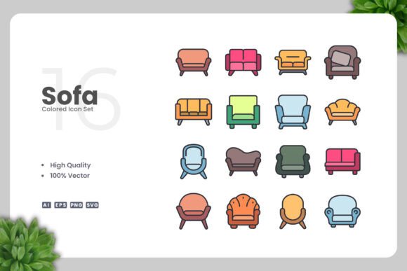 Sofa Colored Icons: Graphics for Modern Design