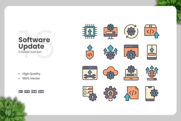 Software Update Colored Icons: Graphics and Icons for Modern Design