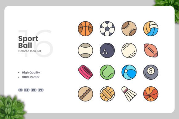 Sports Ball Colored Icons for Crafters