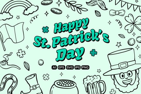 St. Patrick Day Outline Illustration Set