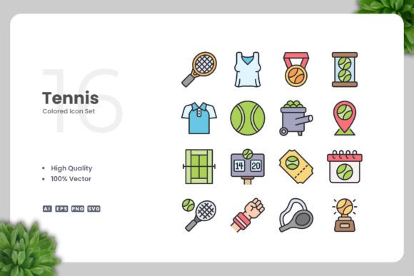 Tennis Colored Icons: Graphics and Icons for Modern Design