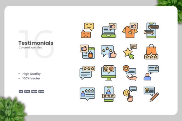Testimonials Colored Icons for Graphics and Icons