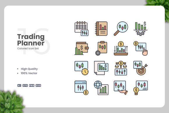 Trading Planner Colored Icons for Graphics and Icons