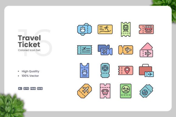 Travel Ticket Colored Icons Graphics and Icons