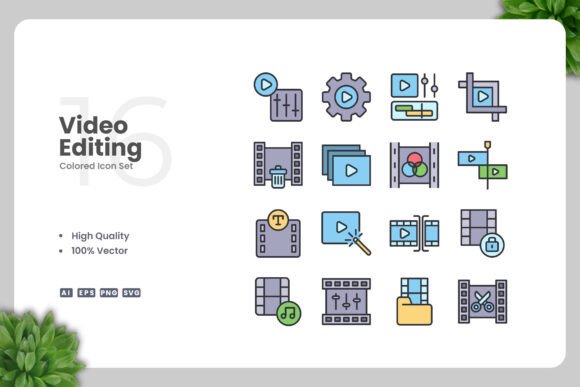 Video Editing Colored Icons for Graphic Design