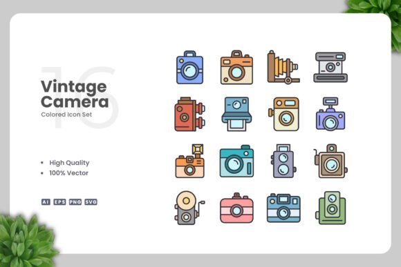 Vintage Camera Colored Icons for Graphics and Icons