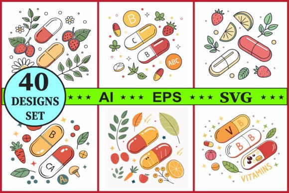 Vitamin Capsule Nutrition Vector Set Graphics