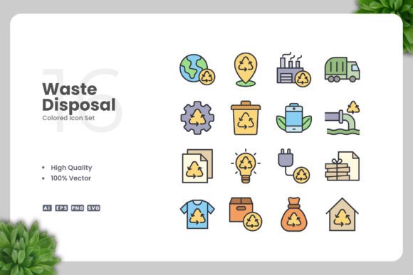 Waste Disposal Colored Icons for Graphics and Icons