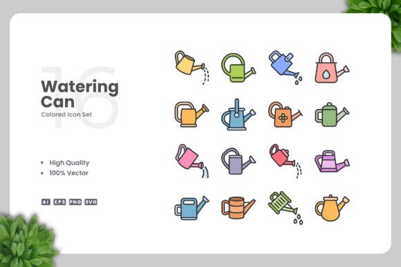 Watering Can Colored Icons for Graphics and Branding