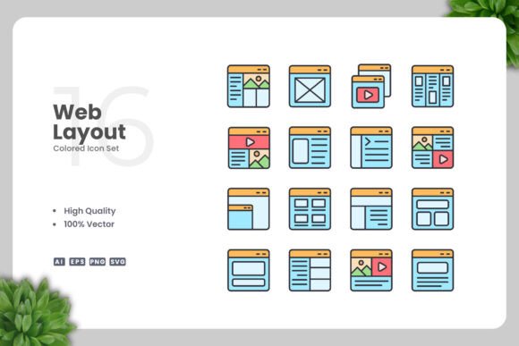 Web Layout Colored Icons for Graphics and Icons