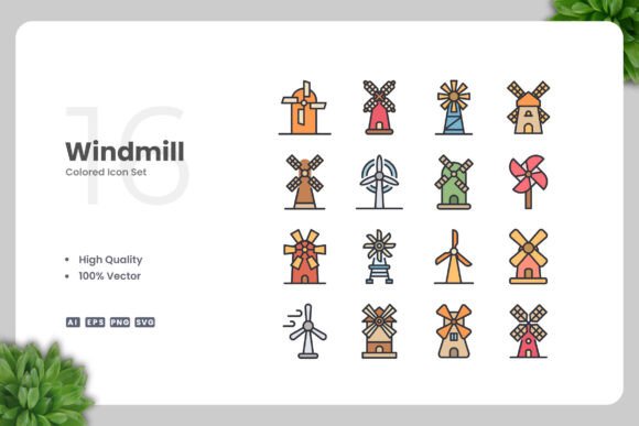 Windmill Colored Icons: Graphics and Icons for Creative Design