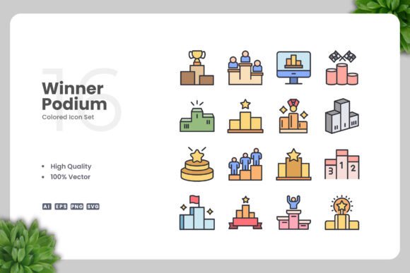 Winner Podium Colored Icons: Graphics and Icons for Real Projects